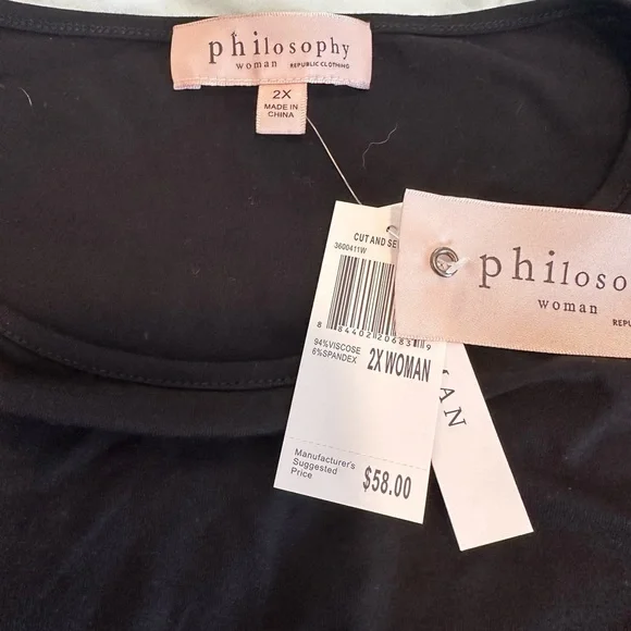 NWT philosophy Black Soft Flowy. High/Low hem. 3/4 Sleeve 2XL. Tunic - Picture 6 of 11